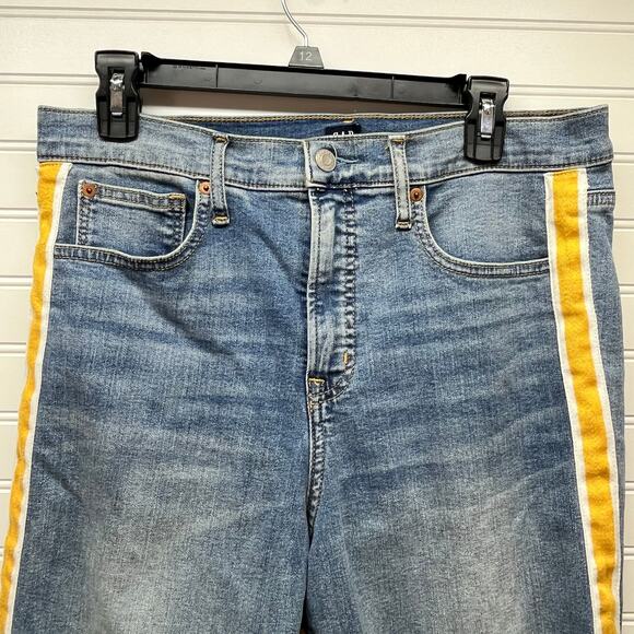 GAP Denim True Skinny High Rise Jeans W/Yellow Stripe on Side of Legs Size 31T - Picture 3 of 11